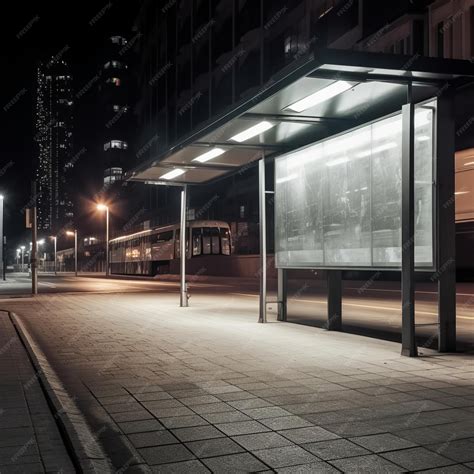 Premium Photo | A bus stop at night with a sign that says " bus stop