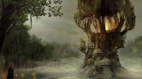 X Resolution Brown And Green Tree Digital Wallpaper Fantasy