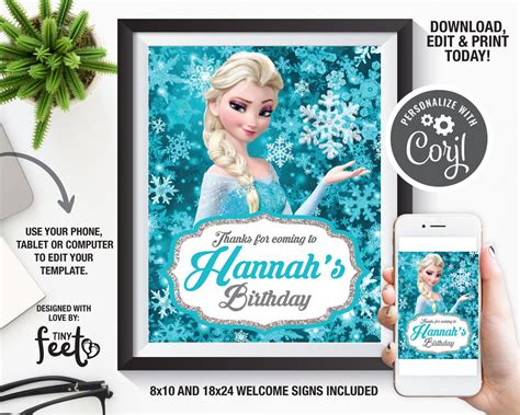 Elsa Frozen Birthday Welcome Sign, Frozen Birthday Party, Winter ...