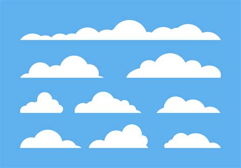 Cloud Icons Set On Blue Background Flat Cloudy Vector Collection