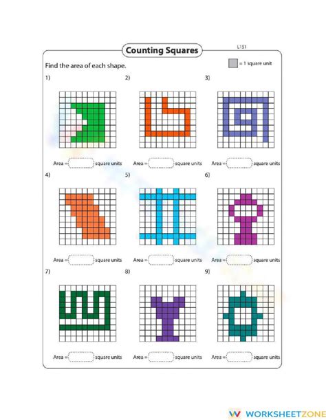 Area Counting Squares Day Level Worksheet