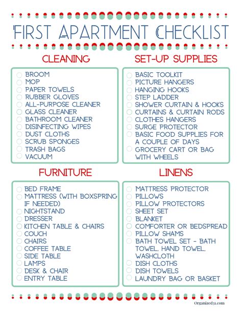 My First Apartment Printable Checklist