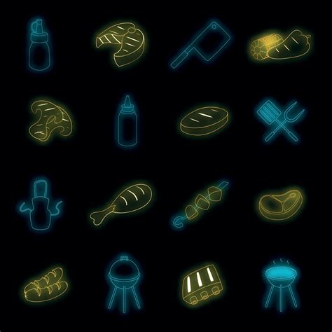 Bbq Icons Set Vector Neon 8822806 Vector Art At Vecteezy