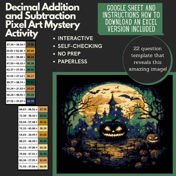 Mystery Digital Pixel Art NO PREP Pumpkins Decimal Addition And