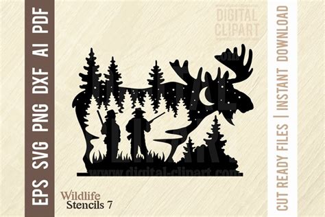 Moose Svg File Horned Elk Svg Wildlife Stencils 1895602