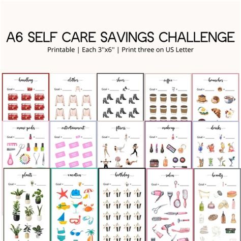 Self Care Printable Savings Challenge Bundle A Saving Etsy Australia