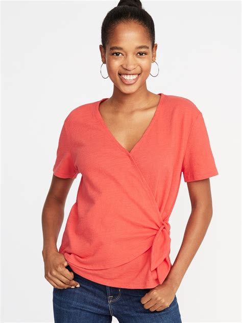 Textured Wrap Front Side Tie Top For Women Old Navy Womens Trendy Tops Ladies Tops Fashion