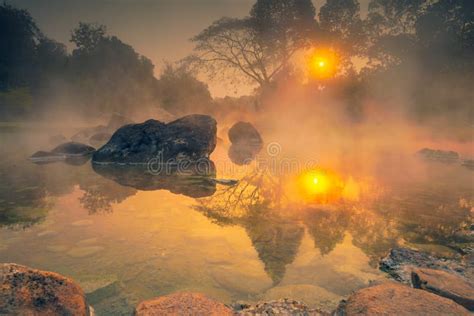 Hot Springs Onsen Natural Bath At National Park Chae Son Lampang Thailand In The Morning