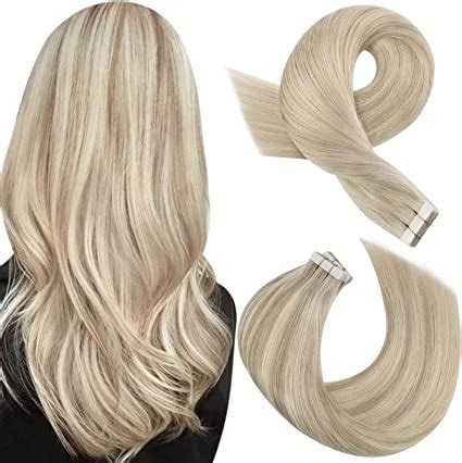 Moresoo Tape In Hair Extensions Human Hair Ash Blonde Highlight With