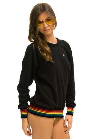 Aviator Nation Rainbow Rib Crew Sweatshirt - Black | Garmentory