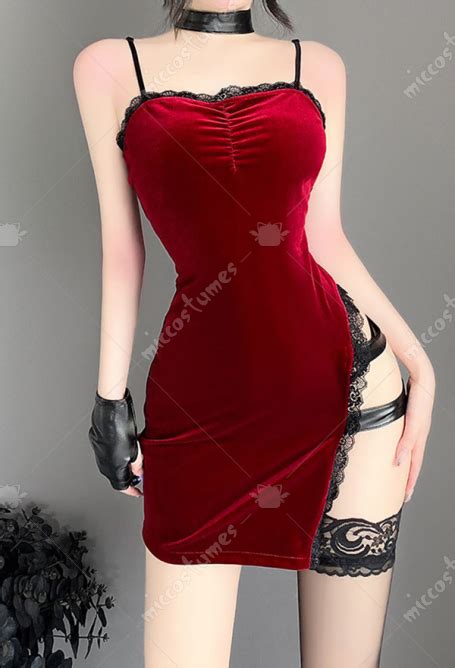 Sexy Lingerie Set High Slit Lace Hem Red Velvet Bodycon Dress Set Top Quality Lingerie For Sale