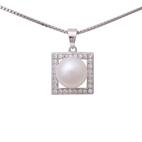 Sterling Silver Freshwater Pearl White 8 5 9mm Cubic Zirconia Pendant