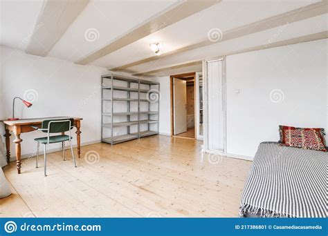 Spacious Study Room With Table And Shelves Stock Image Image Of