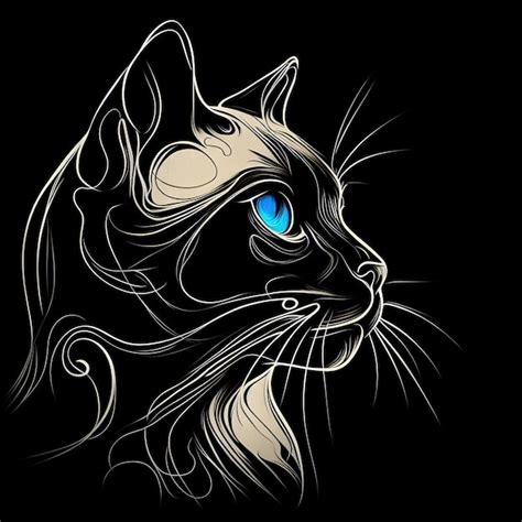 Premium Photo Oneline Painting Siamese Cat With Blue Eyes