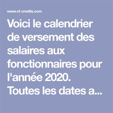 Voici Le Calendrier De Versement Des Salaires Aux Fonctionnaires Pour L