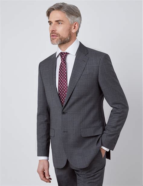 Mens Dark Grey Tonal Check Tailored Fit Italian Suit 1913 Collection