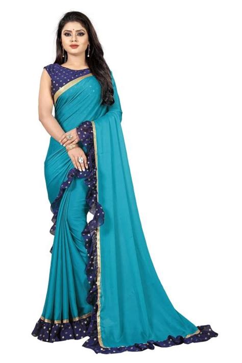 Buy Anjaneya Sarees Blue Designer Silk Ruffle Saree Online At Best