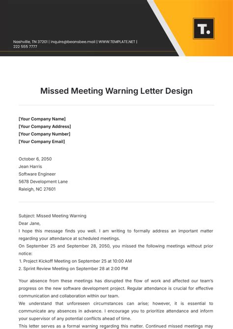 Free Missed Meeting Warning Letter Design Template Edit Online And Download