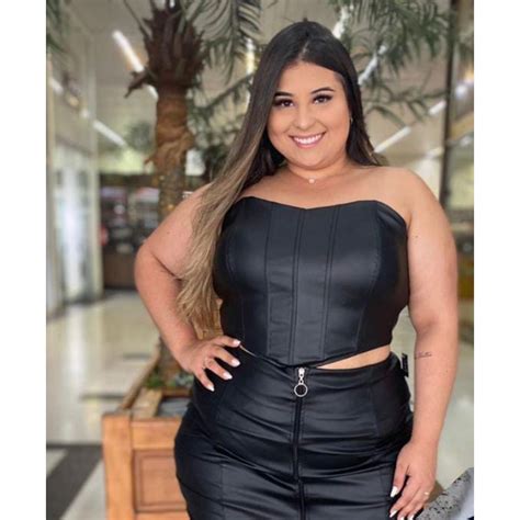 Cropped Corselet Couro Sintetico Plus Size Shopee Brasil