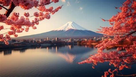 Premium AI Image | Autumn seasons mountains and lakes in Japan