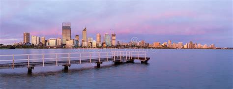 Panoramic Sunset View Of The City Of Perth Western Australia Stock