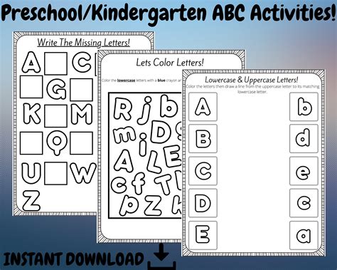 Kindergarten Alphabet Activity, Preschool ABC Worksheets, Homeschool ...