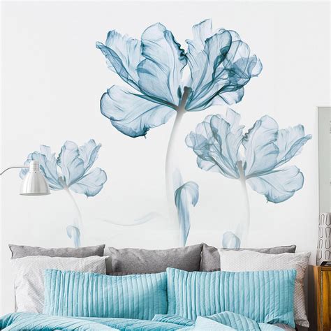 110x180cm Large Blue Lotus Flower Vinyl Wall Sticker Poster Living Room