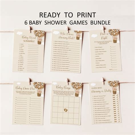 Teddy Bear Baby Shower Games Bundle Hot Air Balloon Bear Baby Etsy