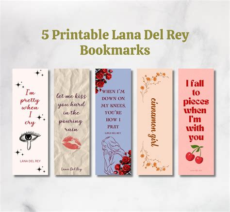 5 PRINTABLE Lana Del Rey Bookmarks Bookmark PNG Bookmarks For Book