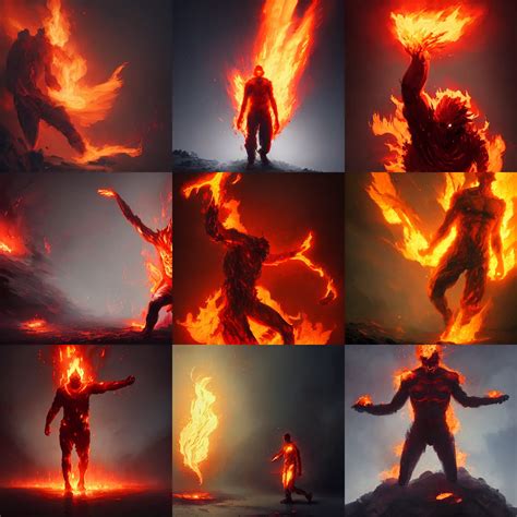 Fire Elemental Man Made Of Flames And Smoke Arms Stable Diffusion