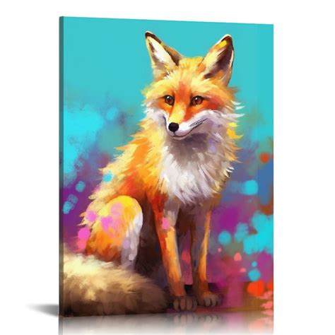 Comio Colorful Fox Canvas Wall Art Fox Portrait Painting Abstract