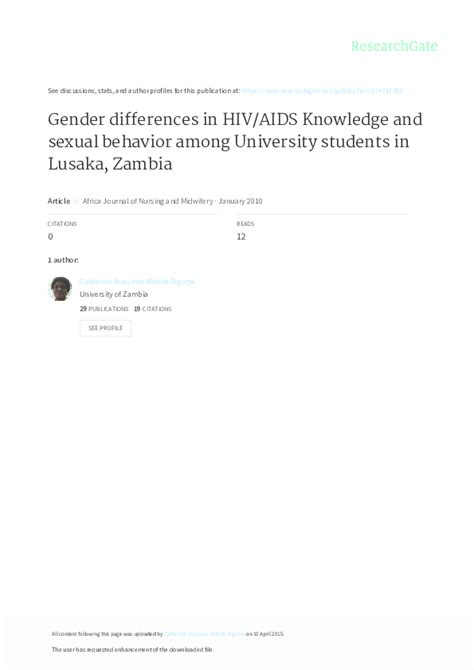 Pdf Gender Differences In Hiv Aids Knowledge And Sexual Behavior