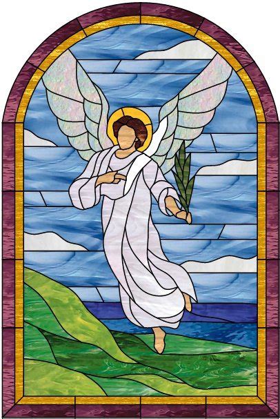 Angel And Seashore Stained Glass Window Panel