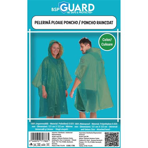 Pelerina De Ploaie Bsp Guard Model Poncho Verde Universal Emagro