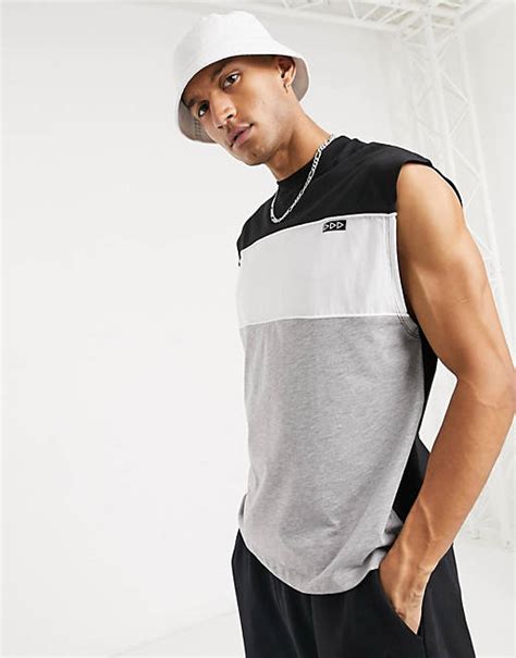 Asos Design Oversized Sleeveless T Shirt With Contrast Panels In