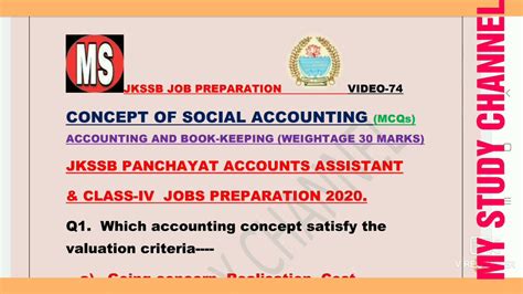 Concept Of Social Accounting Mcqs Part 1 For Jkssb Panchayat Accounts