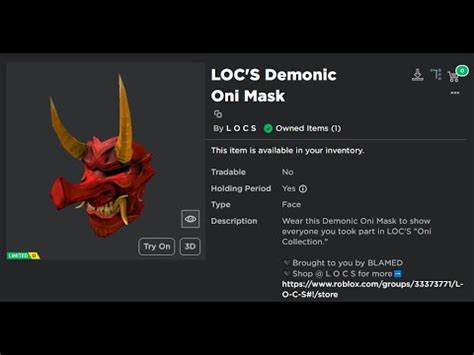 Claiming The LOC S Demonic Oni Mask UGC Limited Roblox YouTube