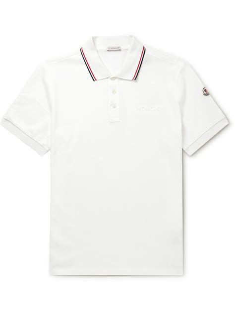 Moncler Logo Embossed Contrast Tipped Cotton Piqué Polo Shirt White Moncler