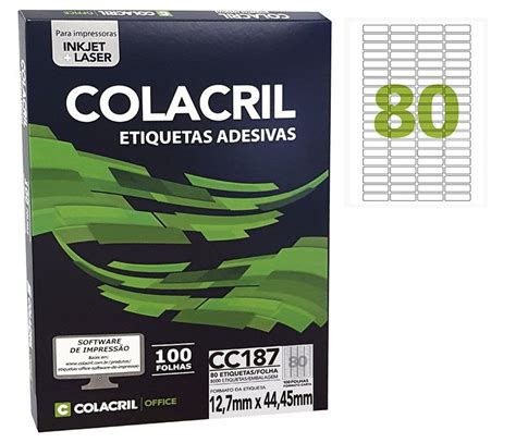 Etiqueta Colacril CC187 12 7 X 44 45 Mm 100 Folhas 8000 Etiquetas