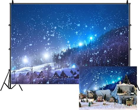 Leowefowa X Ft Christmas Backdrop Rustic Village Night View Forest