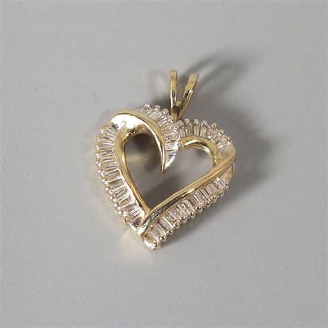 Vintage 14k Gold Diamond Heart Pendant - Baguette Diamonds