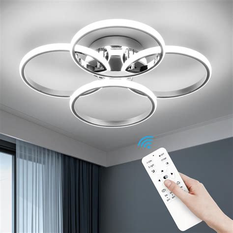 Caneoe Modern Led Ceiling Light 60w Dimmable With Remote Control Chrome Flush Mount For Living