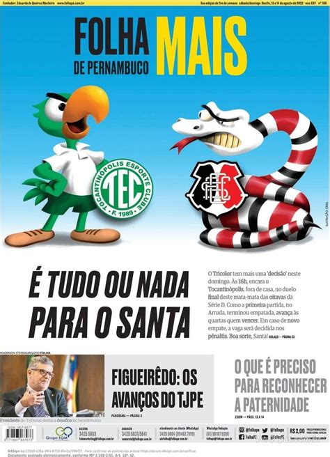 Capa Folha De Pernambuco Sexta 13 De Setembro De 2019