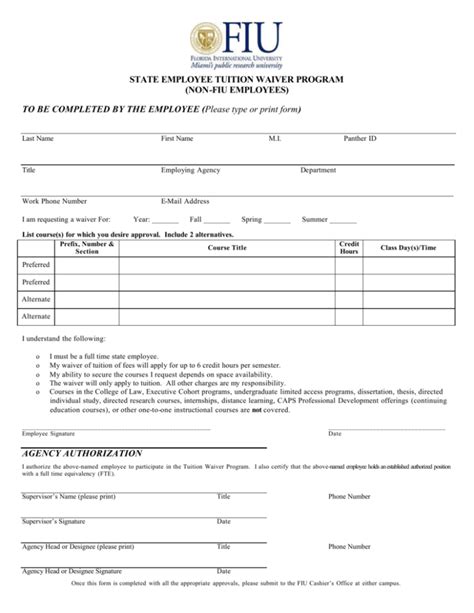 Tuition Waiver Form Pdf