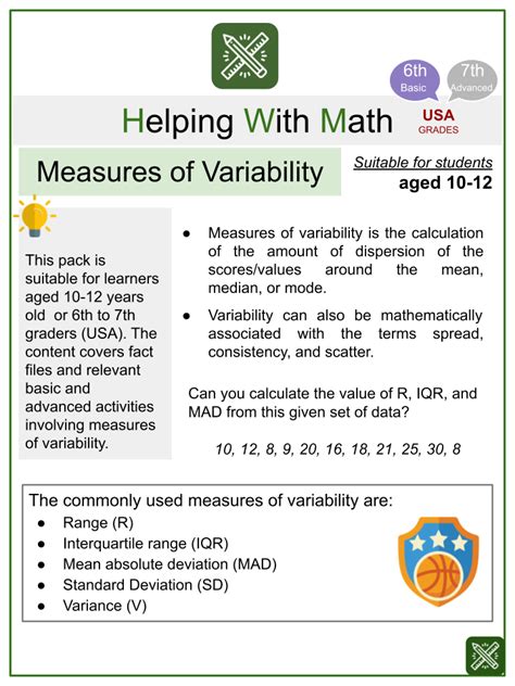 Measures Of Variability Themed Math Worksheets Aged 10 12