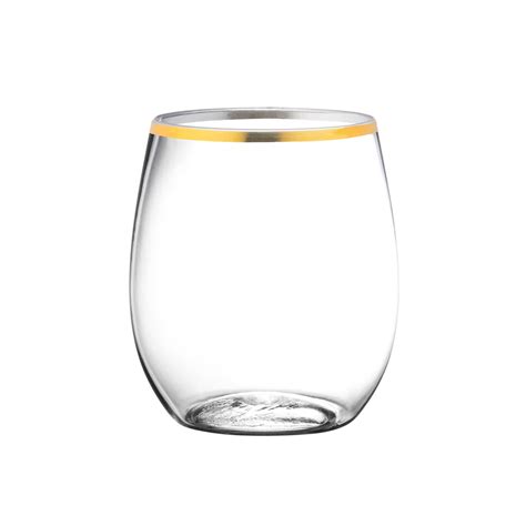 12 Oz Clear Stemless Wine Goblets With Gold Rim 6 Pack Posh Setting