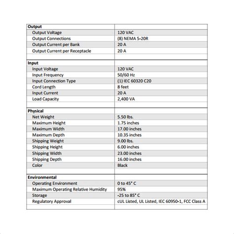 Free 12 Specification Sheet Samples In Pdf