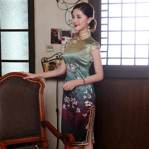 Wonderful Flowers Print Silk Qipao Cheongsam Dress