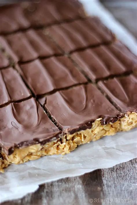 Chocolate Topped Peanut Butter Oatmeal Bar No Bake Recipe The