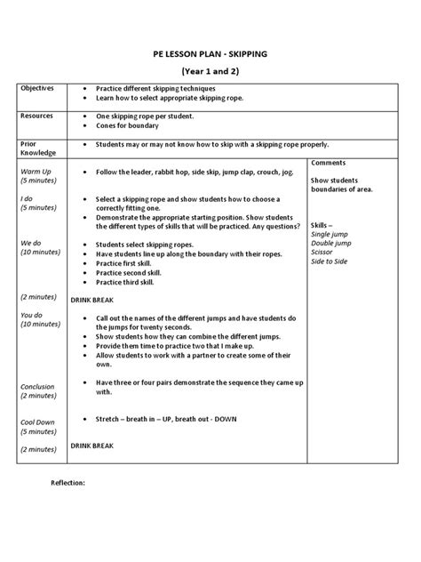 Lesson Plans for PE | Lesson Plan | Learning